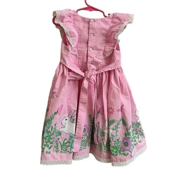Eleanor Rose Viola Dress Pink Floral Bunnies Easter Dress Size 5-6 - Picture 3 of 5